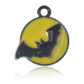 Pendentif chauve-souris Halloween en alliage avec émail jaune et finition pailletée - Nuit Chauve-souris Émail Noir