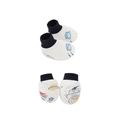 Set manopole e calzini per neonati in cotone bianco con motivi di astronauti e pianeti - Set Guanti e Scarpine Astronauta Blu Notte