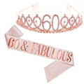 60th birthday set with rose gold rhinestone crown and pink glitter 60 & Fabulous sash - Rose Gold 60 & Fabulous Set