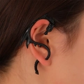 Gothic black dragon ear cuff wrap with detailed scales for a retro punk aesthetic - Black Dragon Earring Post Wrap / Matte Black (WG-0689)