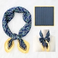 Navy blue and yellow square silk scarf with vintage equestrian horse chain patterns - 70*70cm / Navy Snaffle Bit (24)