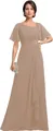 Mocha chiffon evening gown with asymmetrical neckline and rhinestone waist detailing - US size 2 / Top And Bottom / Tan