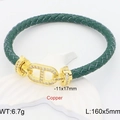 Bracciale in pelle intrecciata verde scuro con chiusura a naso di maiale placcata oro 18k - Verde