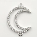 Minimalist silver moon pendant necklace with star and astronaut sparkling crystals - Moon Hand Tag Silver Pendant