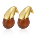 Detailed macro view of the elegant gold finish and amber resin drop on these earrings - No.1 Teardrop Brown