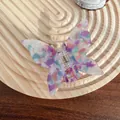 Pastel lavender and sky blue marble texture butterfly hair claw clip for women - 6.5cm / Iridescent Blue Purple