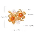 Golden double flower brooch with orange enamel petals and pearls, size 3.2x3.7cm - Orange Yellow Enamel Twin Flower (YNCP1900)