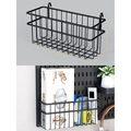 Black metal mesh basket for pegboard storage wall, dimensions 248x92x105mm - Small Metal Wire Basket - Black