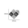 F136 titanium square stud earring with black and clear stones in checkerboard pattern - 5# Geometric Square Design (Silver)