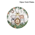 Detailansicht von 10 Stück 7-Zoll-Papptellern mit bunten Cartoon-Dschungeltier-Motiven - 7 Zoll Teller 10 Stk.