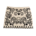 Beige cotton-linen mini skirt with black floral embroidery on a white background - S / Embroidered Skirt