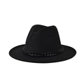 Close-up of black wide brim fedora hat featuring a stylish glossy chain band detail - One Size (54-60cm) / Pure Black (19)