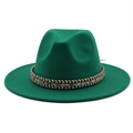 Emerald green wool fedora hat with ethnic woven band for men and women's winter style - M (56-58cm) / Grass Green