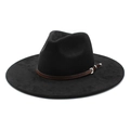 Ethnic Tibetan style black suede fedora hat with a brown leather belt and metal buckle - M (56-59cm) / Black