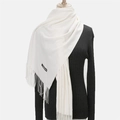 Solid pure white cashmere-feel scarf for women featuring classic tassel fringe details - 200*70cm / Bleached White