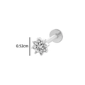 Silver stainless steel flat back labret stud featuring a 0.52cm zircon flower petal design - Flower (0155-3#) / Silver
