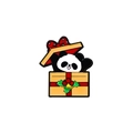 Pin's panda de Noël dans une boîte cadeau orange avec un nœud rouge à pois blancs - Panda Regardant à travers la Boîte Cadeau de Noël (CZ2288-6)