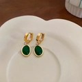 Elegant gold titanium steel hoop earrings with oval green emerald-style stones - Hoop - Emerald Oval Earrings