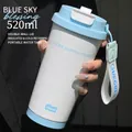 Blue and white 520ml stainless steel insulated cup with dual-drinking lid and lanyard - Blue and White Color Block (Stainless Steel Liner)
