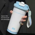 Blue and white 520ml stainless steel insulated cup with dual-drinking lid and lanyard - Blue and White Color Block (Stainless Steel Liner)