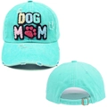 Casquette de baseball vert menthe usée avec broderie DOG MOM et boucle réglable - Taille Unique (58cm Ajustable) / Bleu lac