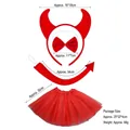 Red 4-piece devil costume set with sequined horn headband, bow tie, tail, and tutu skirt - Red Devil Horn 3-Piece Set + Red Tutu