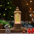 Vintage bronze Christmas lantern detail with rotating glitter and miniature holiday tree - Bronze Christmas Tree (Rotating)