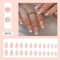 French tip almond press-on nails with pink base and silver glitter lines W598 - W598 Sweet French