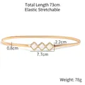 Elastic gold snake bone metal waist chain with three white diamond-shaped rhinestones - 19620 Gold Square Gemstone Buckle