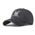 Vintage washed dark grey baseball cap featuring a detailed cat face embroidery design - Adjustable / Washed Black