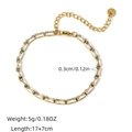 Golden stainless steel bracelet with rectangular zircon stones, 17+7cm length - Rectangular White Zircon Tennis Chain(B01-4-250325-2)
