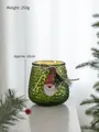 Green honeycomb glass Christmas candle holder with Santa tag and pine cone, 250g weight - Green Candle Cup