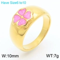 Anillo de trébol rosa en acero inoxidable de 18K, disponible en las tallas de la 6 a 10 - US 6 / Dorado