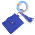 Blue silicone bead keychain bracelet with matching PU leather card holder and tassel - #6 Silicone Beads