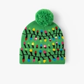 Green LED Christmas Beanie Hat, Festive Light Up Pom-Pom Knit Cap for Winter Party - Green String Lights