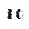 Minimalist silver hoop earrings with rectangular black cubic zirconia stones - Silver with Black Baguette Zircon Hoop (Silver Earring Post)