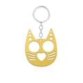 Detailed view of the gold cat-shaped metal self-defense keychain with pointed ear design - Justice Cat Yellow (K00636-02)