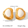 Irregular 18k gold stainless steel oval earrings with white resin and size dimensions - White (HC-E10986-WT)