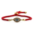 Adjustable red braided evil eye bracelet with gold trim and sparkling crystals - Red Rope Style