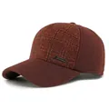 Deep brown wool baseball cap with orange-brown plaid panel and metal branding - Adjustable / Burgundy