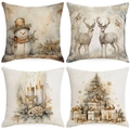 Set of 4 Christmas pillow covers with gold watercolor snowmen and reindeer patterns - Rice Golden Watercolor Art Set