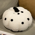 Plush pumpkin pillow in white with black polka dots for home sofa decoration - White