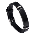 Minimalist black silicone bracelet for men featuring a polished stainless steel metal plate - Black