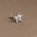 Silver stainless steel stud earring featuring a five-petal zircon flower with ball screw back - Silver White Zirconia (Marquise Flower)