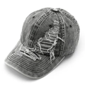 Distressed vintage washed grey baseball cap with ripped hole design on curved brim - Adjustable / Black