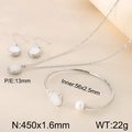 Silver stainless steel jewelry set with white opal and pearl including necklace and bracelet - 3-Piece Set (Necklace + Earrings + Bracelet) / Steel Creamy White