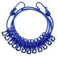 Deep blue elastic travel clothesline with 12 coated windproof clips and end hooks - Blue