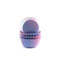 Moldes de papel para muffins con degradado azul y magenta y bordes ondulados apilados - Degradado