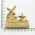 Gold resin Netherlands souvenir fridge magnet with windmills, 7x5.5cm size reference - Netherlands Windmill