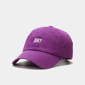 Detail view of the purple cotton baseball cap with white 1987 embroidery and curved brim - M (56-58cm) / Purple